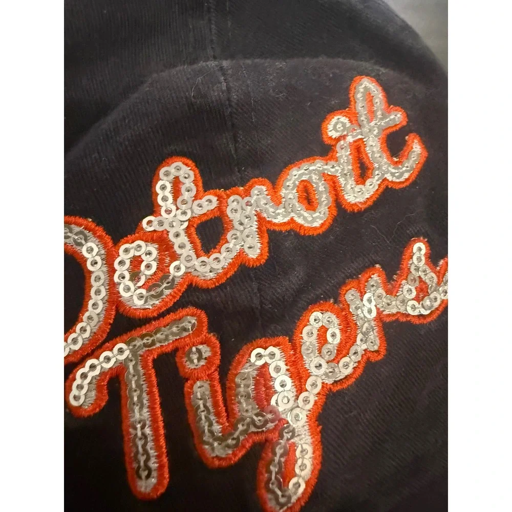 New Era Detroit Tigers MLB Sequin Script Baseball Cap Hat Navy Blue Orange Women